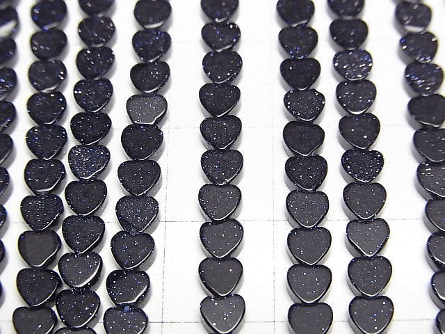 [Video]Blue Golden Sand Stone Vertical Hole Heart 4x4mm 1strand beads (aprx.15inch/36cm)