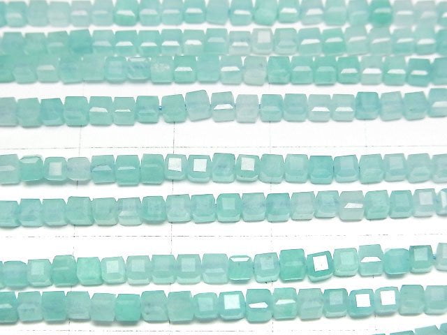 [Video]High Quality! Amazonite Silica AA++ Cube Shape 2.5x2.5x2.5mm 1strand beads (aprx.15inch/37cm)