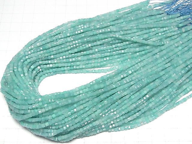 [Video]High Quality! Amazonite Silica AA++ Cube Shape 2.5x2.5x2.5mm 1strand beads (aprx.15inch/37cm)