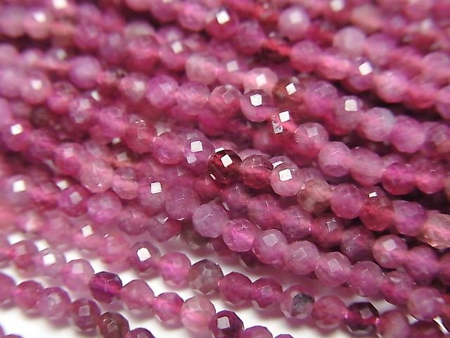 粉紅碧璽 AA++ 刻面圓珠 2毫米 [深色] 1串珠子 (約 15 英吋/37 公分) 高品質！