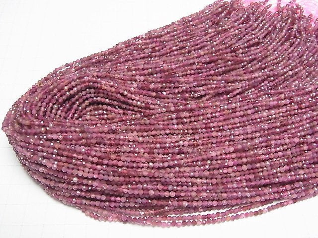 [Video]High Quality! Pink Tourmaline AA++ Faceted Round 2.5mm 1strand beads (aprx.15inch/37cm)