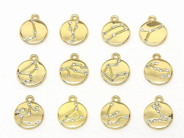 Metal parts Constellation coin charm 10mm gold color (with CZ) 2pcs