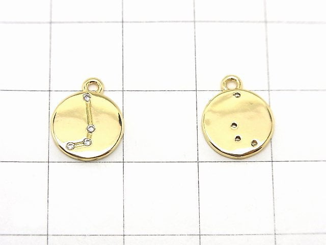 Metal parts Constellation coin charm 10mm gold color (with CZ) 2pcs