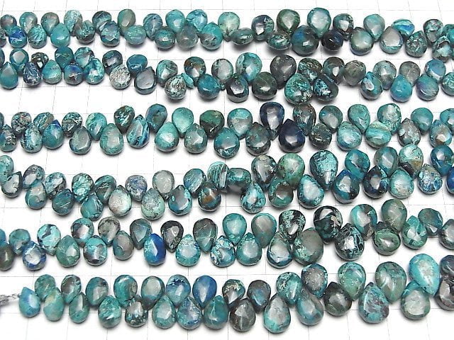 [Video] Chrysocolla (Shattuckite Blue) AA++ Pear shape (Smooth) half or 1strand beads (aprx.7inch/18cm)