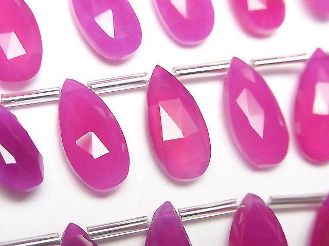 [Video]High Quality Fuchsia Pink Chalcedony AAA Pear Shape Faceted Briolette 15x7mm half or 1strand (12pcs)