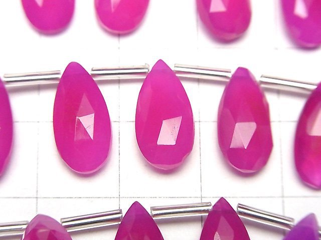 [Video]High Quality Fuchsia Pink Chalcedony AAA Pear Shape Faceted Briolette 15x7mm half or 1strand (12pcs)