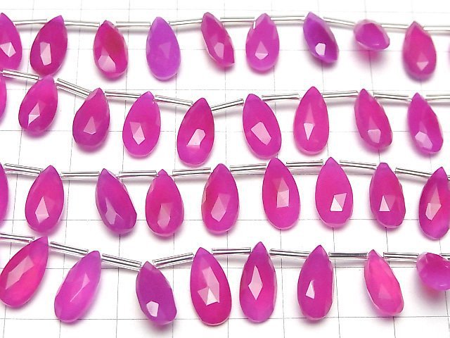 [Video]High Quality Fuchsia Pink Chalcedony AAA Pear Shape Faceted Briolette 15x7mm half or 1strand (12pcs)