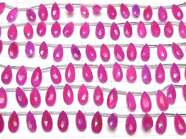 [Video]High Quality Fuchsia Pink Chalcedony AAA Pear Shape Faceted Briolette 15x7mm half or 1strand (12pcs)