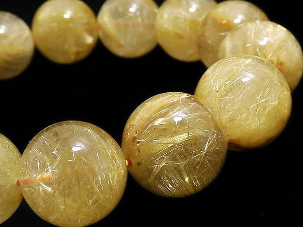 [Video][One of a kind] Rutilated Quartz AA+ Round 15mm Bracelet NO.410