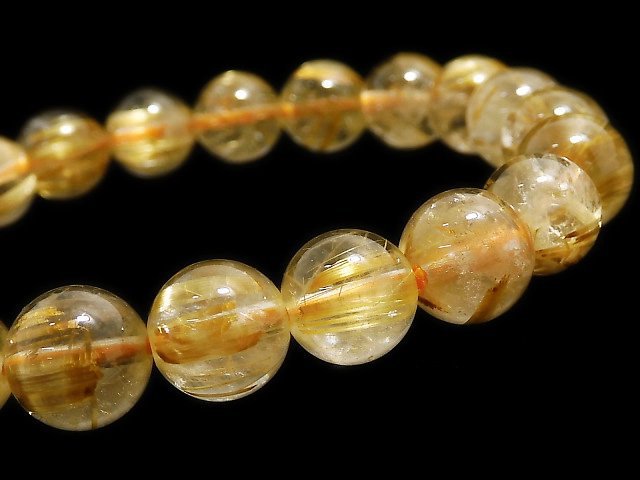 [Video][One of a kind] Rutilated Quartz AA++ Round 9mm Bracelet NO.504