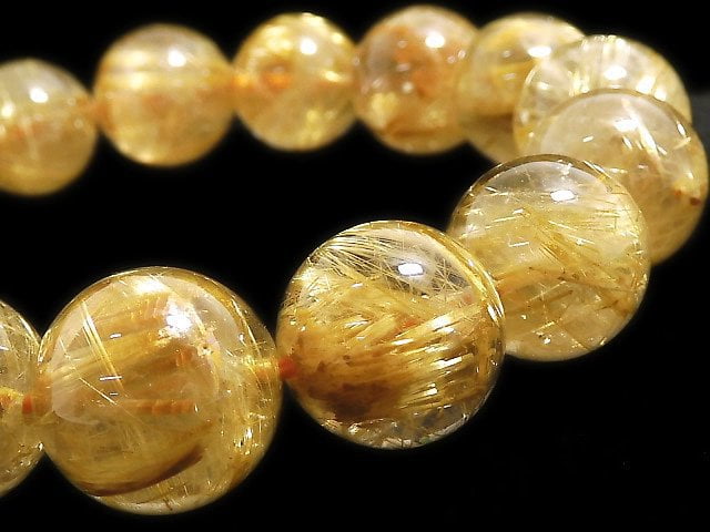 [Video][One of a kind] Rutilated Quartz AA++ Round 13mm Bracelet NO.510