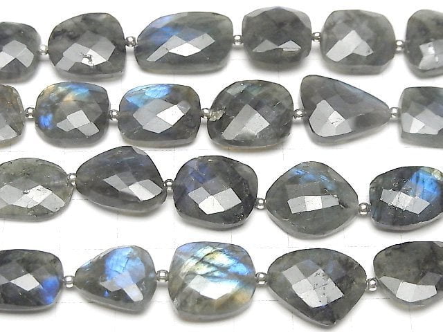 [Video]High Quality Labradorite AA++ Flat Faceted Nugget half or 1strand beads (aprx.7inch/17cm)