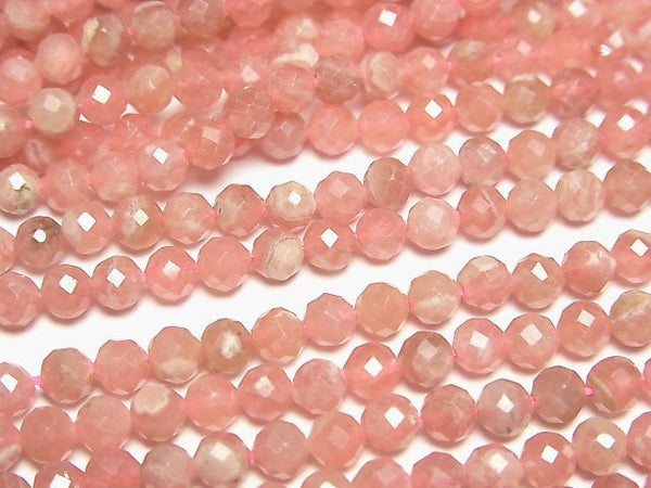 [Video]High Quality! Argentine Rhodochrosite AA+ Faceted Round 4mm half or 1strand beads (aprx.15inch/36cm)