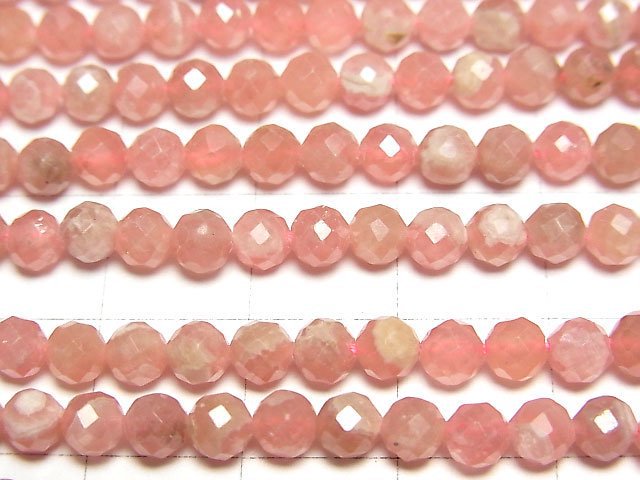 [Video]High Quality! Argentine Rhodochrosite AA+ Faceted Round 4mm half or 1strand beads (aprx.15inch/36cm)