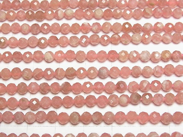 [Video]High Quality! Argentine Rhodochrosite AA+ Faceted Round 4mm half or 1strand beads (aprx.15inch/36cm)