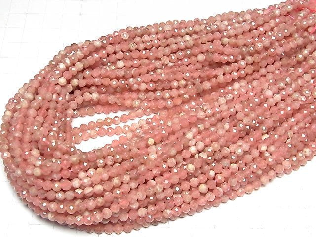 [Video]High Quality! Argentine Rhodochrosite AA+ Faceted Round 4mm half or 1strand beads (aprx.15inch/36cm)