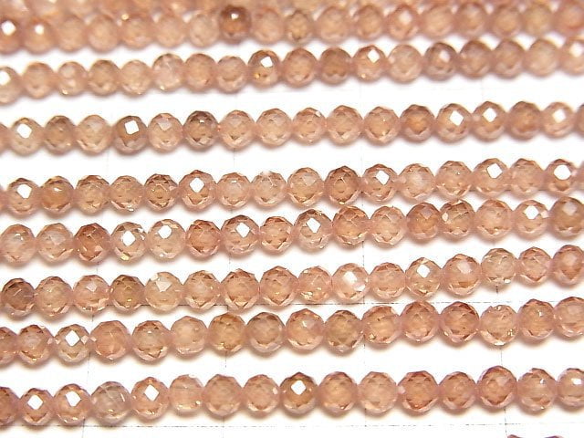 [Video]High Quality! Cubic Zirconia AAA Faceted Round 3mm [Terracotta color] 1strand beads (aprx.14inch/34cm)