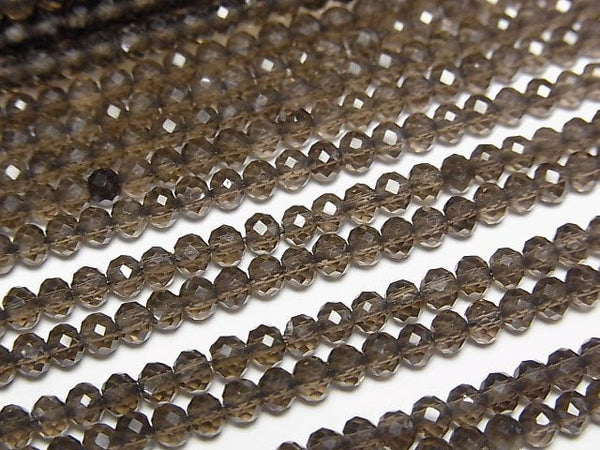 [Video]High Quality! Smoky Quartz AAA Faceted Button Roundel 3x3x2mm 1strand beads (aprx.15inch/37cm)