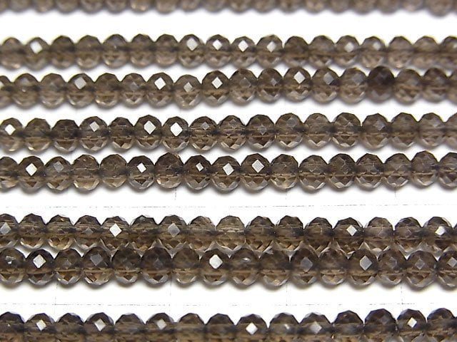 [Video]High Quality! Smoky Quartz AAA Faceted Button Roundel 3x3x2mm 1strand beads (aprx.15inch/37cm)