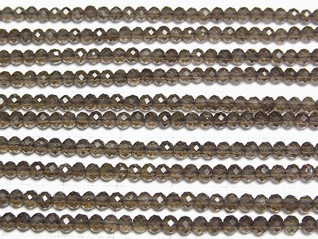 [Video]High Quality! Smoky Quartz AAA Faceted Button Rondelle 3x3x2mm 1strand beads (aprx.15inch/37cm)