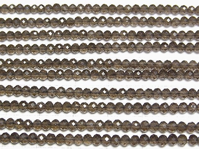 [Video]High Quality! Smoky Quartz AAA Faceted Button Roundel 3x3x2mm 1strand beads (aprx.15inch/37cm)