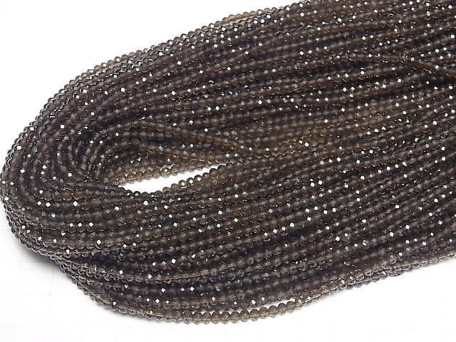 [Video]High Quality! Smoky Quartz AAA Faceted Button Roundel 3x3x2mm 1strand beads (aprx.15inch/37cm)