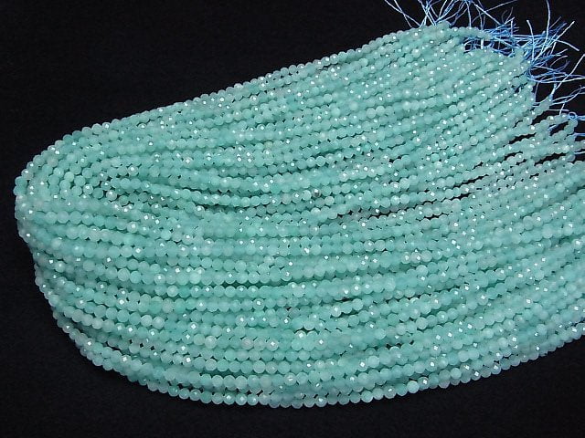 [Video]High Quality! Amazonite Silica AA+ Faceted Round 3.5mm 1strand beads (aprx.15inch/37cm)