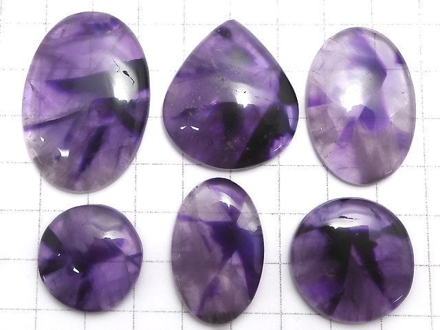 [Video][One of a kind] Trapiche Amethyst Cabochon 6pcs Set NO.3