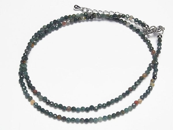 [Video]High Quality! Indian Agate Faceted Round 2mm Necklace