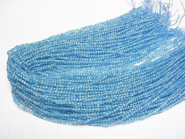 [Video]High Quality! Blue color Topaz AA++ Cube Shape 2x2x2mm 1strand beads (aprx.15inch/37cm)