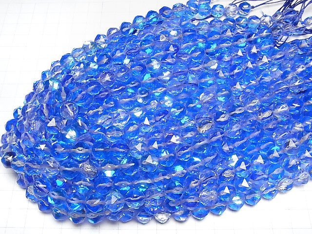 [Video]High Quality! Blue Luna Flash Star Faceted Round 10mm 1strand beads (aprx.15inch/36cm)