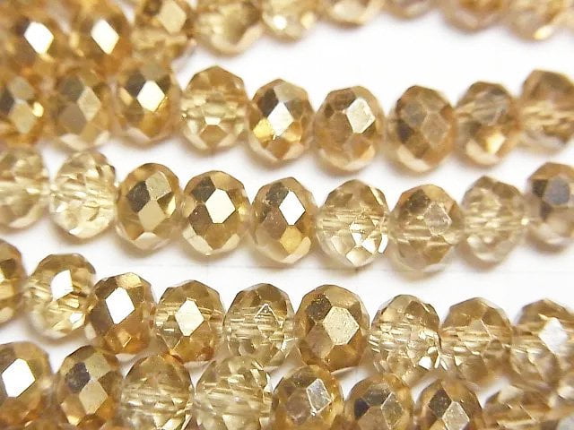 [Video] Glass Beads Faceted Button Roundel 6x6x4mm Gold Half Coated 1strand beads (aprx.15inch/38cm)