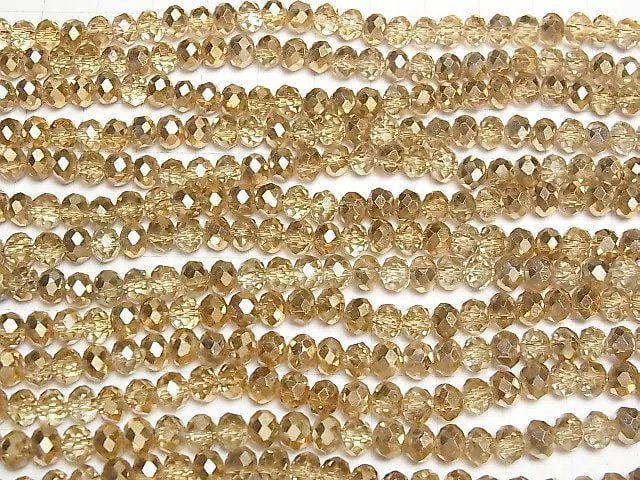 [Video] Glass Beads Faceted Button Roundel 6x6x4mm Gold Half Coated 1strand beads (aprx.15inch/38cm)