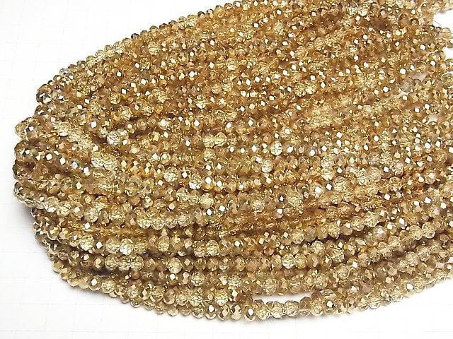 [Video] Glass Beads Faceted Button Roundel 6x6x4mm Gold Half Coated 1strand beads (aprx.15inch/38cm)