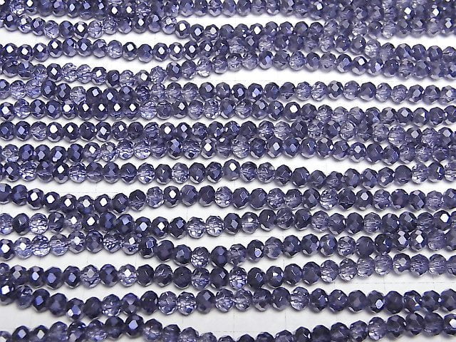 [Video] Glass Beads Faceted Button Rondelle 4x4x3mm Violet Half Coated 1strand beads (aprx.16inch/39cm)