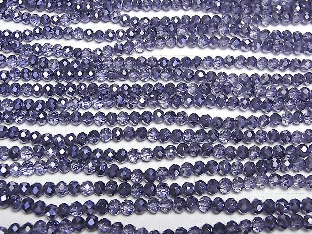 [Video] Glass Beads Faceted Button Roundel 4x4x3mm Violet Half Coated 1strand beads (aprx.16inch/39cm)