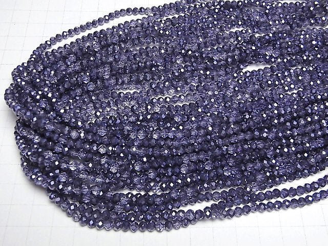 [Video] Glass Beads Faceted Button Roundel 4x4x3mm Violet Half Coated 1strand beads (aprx.16inch/39cm)