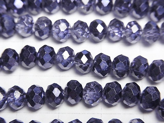 [Video]Glass Beads Faceted Button Roundel 6x6x4mm Violet Half Coated 1strand beads (aprx.15inch/37cm)