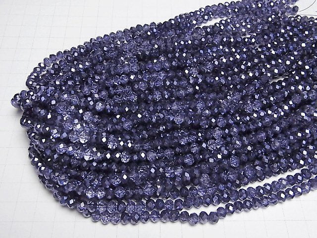 [Video]Glass Beads Faceted Button Roundel 6x6x4mm Violet Half Coated 1strand beads (aprx.15inch/37cm)