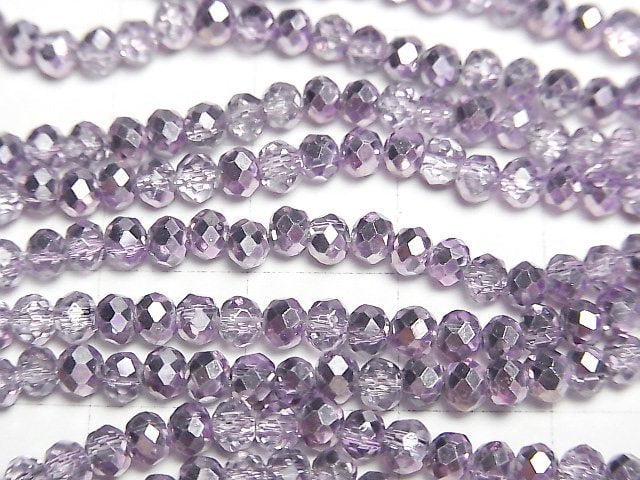 [Video]Glass Beads Faceted Button Roundel 3x3x2mm Lilac Half Coated 1strand beads (aprx.12inch/29cm)