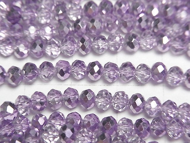 [Video]Glass Beads Faceted Button Roundel 4x4x3.5mm Lilac Half Coated 1strand beads (aprx.15inch/37cm)