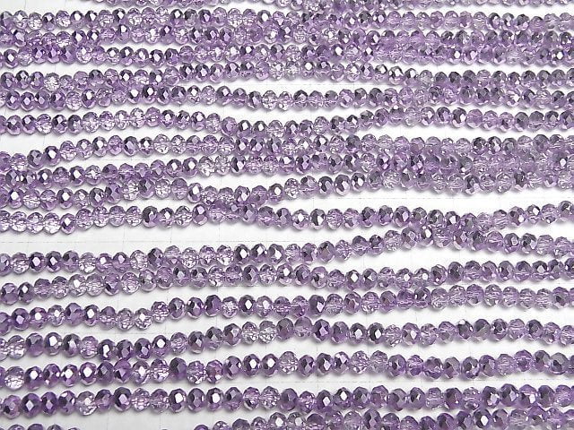 [Video]Glass Beads Faceted Button Roundel 4x4x3.5mm Lilac Half Coated 1strand beads (aprx.15inch/37cm)