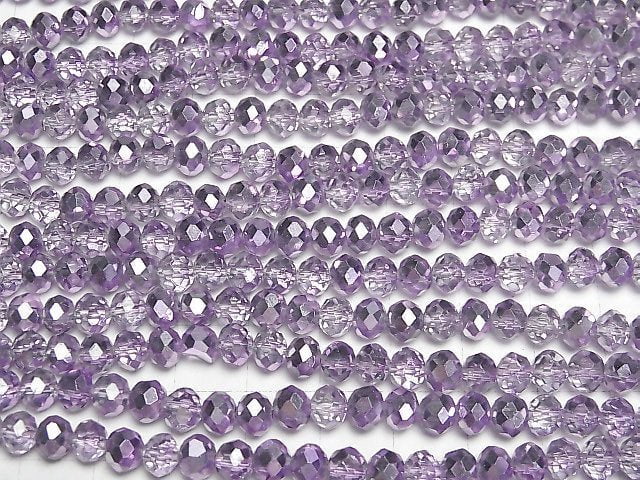 [Video]Glass Beads Faceted Button Rondelle 6x6x4mm Lilac Half Coated 1strand beads (aprx.15inch/37cm)
