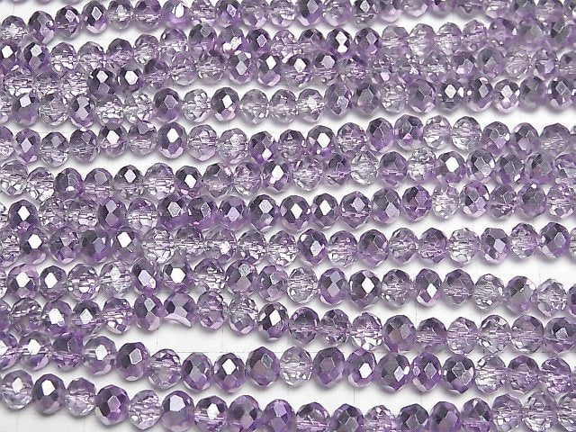 [Video]Glass Beads Faceted Button Roundel 6x6x4mm Lilac Half Coated 1strand beads (aprx.15inch/37cm)