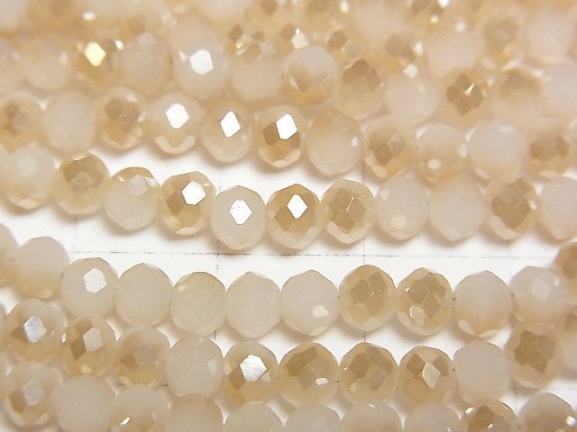 [Video] Glass Beads Faceted Button Roundel 4x4x3.5mm Champagne Half Coating 1strand beads (aprx.15inch/37cm)