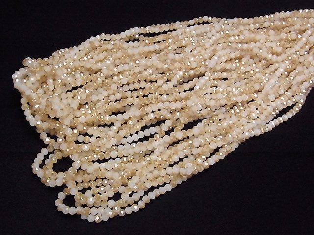 [Video] Glass Beads Faceted Button Rondelle 4x4x3.5mm Champagne Half Coating 1strand beads (aprx.15inch/37cm)