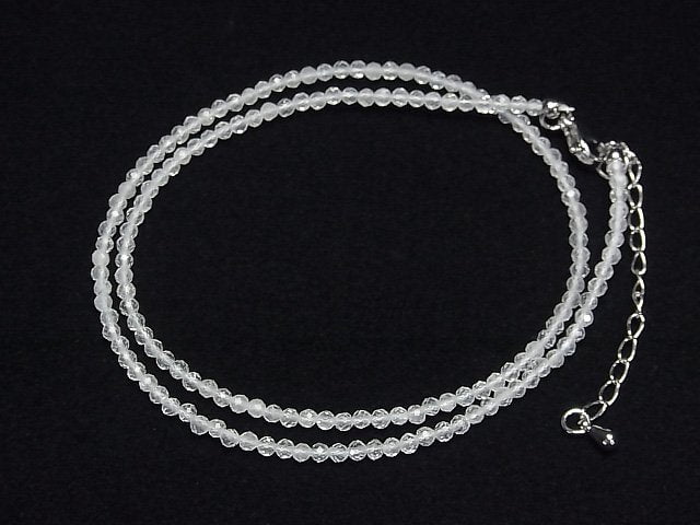 [Video]High Quality! Natural White Topaz AA++ Faceted Round 2mm Necklace