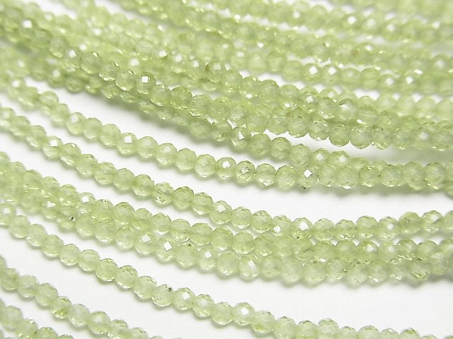 [Video]High Quality! Peridot AA+ Faceted Round 2mm Necklace