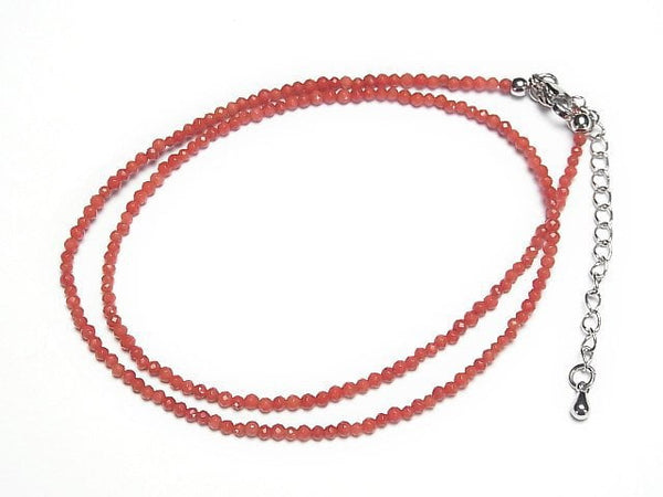 [Video]High Quality! Red Coral (Dyed) Faceted Round 2mm Necklace