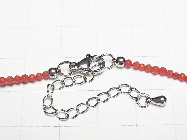 [Video]High Quality! Red Coral (Dyed) Faceted Round 2mm Necklace